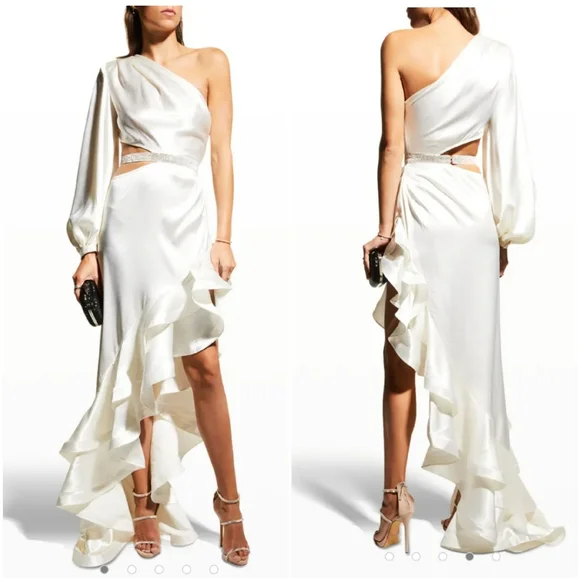 SOLD Monica One-Sleeve Asymmetric Ruffle Gown - Picture 1 of 16